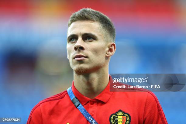 Thorgan Hazard of Belgium looks on durnig a pitch inspection prior to the 2018 FIFA World Cup Russia Round of 16 match between Belgium and Japan at...