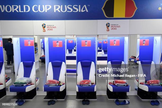 General view inside the Belgium dressing room prior to the 2018 FIFA World Cup Russia Round of 16 match between Belgium and Japan at Rostov Arena on...