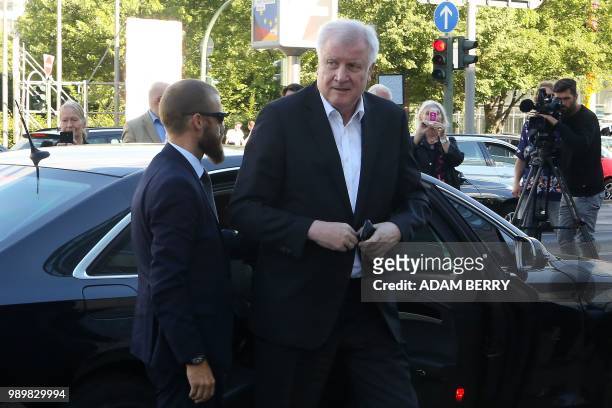 German Interior Minister and leader of the Bavarian Christian Social Union Horst Seehofer arrives at the German Christian Democrats headquarters in...
