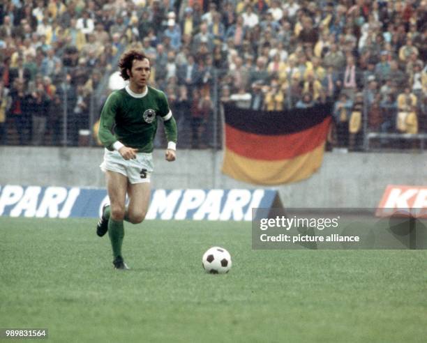 German captain and sweeper Franz Beckenbauer controls the ball during the 1974 World Cup group game Germany against Australia at the Volksparkstadion...