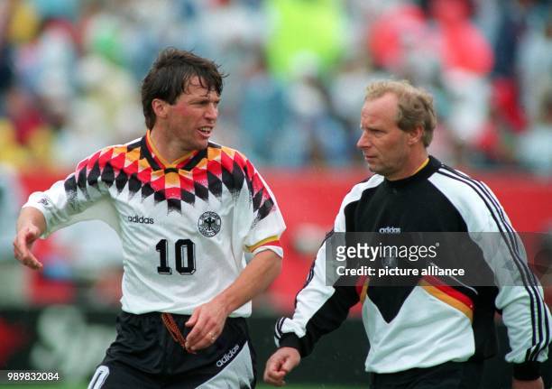 German midfielder and team captain Lothar Matthaeus , still handicaped by a flesh wound that he sustained during the match against South Korea,...