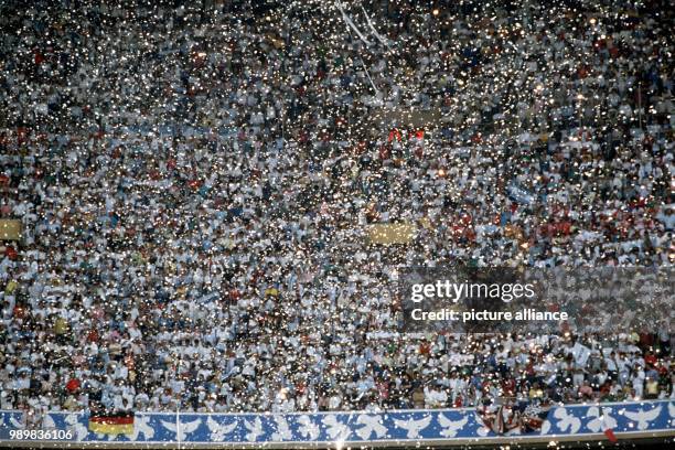 Rain out of confetti falls down from the stands onto the pitch of Mexico City's Aztec Stadium. The Argentinian supporters celebrate their team's...