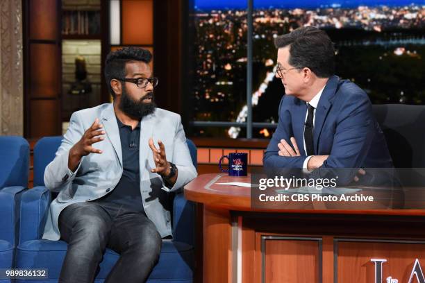 The Late Show with Stephen Colbert and guest Romesh Ranganathan during Monday's June 25, 2018 show.