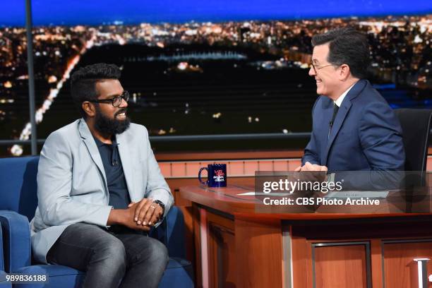 The Late Show with Stephen Colbert and guest Romesh Ranganathan during Monday's June 25, 2018 show.