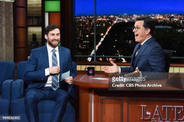 The Late Show with Stephen Colbert and guest Scott Rogowsky during Monday's June 25, 2018 show.