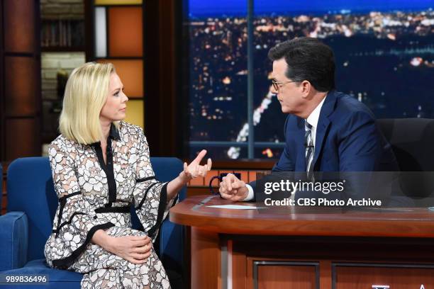 The Late Show with Stephen Colbert and guest Margaret Hoover during Tuesday's June 26, 2018 show.