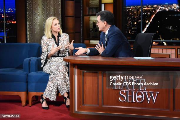 The Late Show with Stephen Colbert and guest Margaret Hoover during Tuesday's June 26, 2018 show.