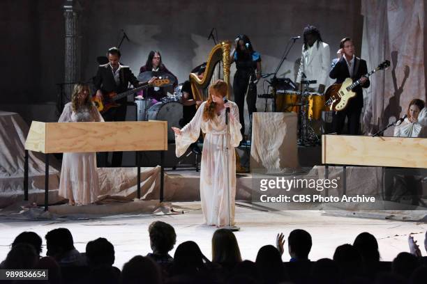 The Late Show with Stephen Colbert and guest Florence + The Machine during Wednesday's June 27, 2018 show.
