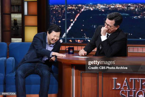 The Late Show with Stephen Colbert and guest Ken Jeong during Wednesday's June 27, 2018 show.