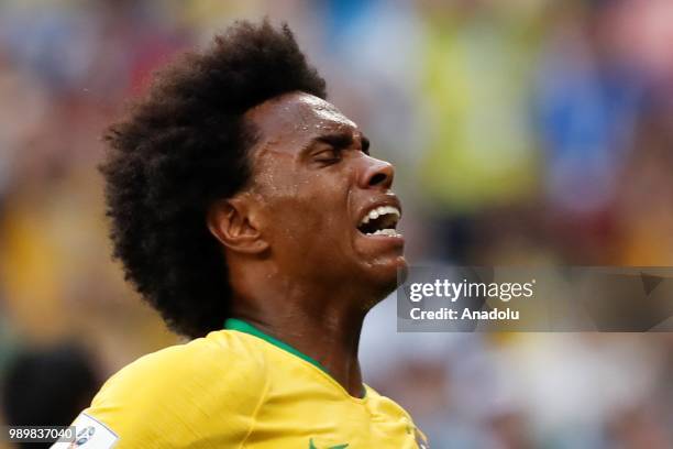 Willian of Brazil gestures during the 2018 FIFA World Cup Russia Round of 16 match between Brazil and Mexico at the Samara Arena Stadium in Samara,...