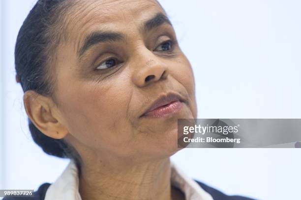 Marina Silva, presidential candidate for the Sustainability Network Party , listens during an interview in Sao Paulo, Brazil, on Friday, June 29,...