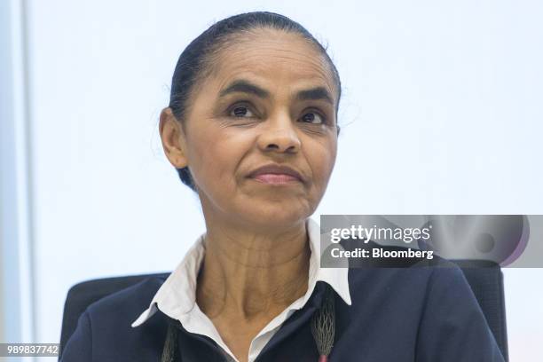 Marina Silva, presidential candidate for the Sustainability Network Party , listens during an interview in Sao Paulo, Brazil, on Friday, June 29,...