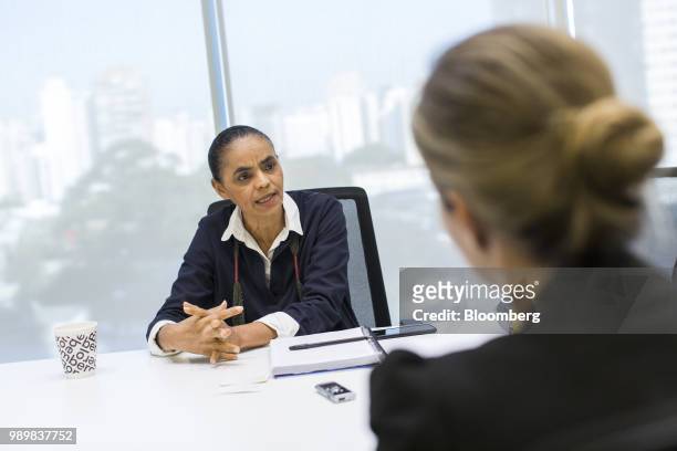 Marina Silva, presidential candidate for the Sustainability Network Party , speaks during an interview in Sao Paulo, Brazil, on Friday, June 29,...