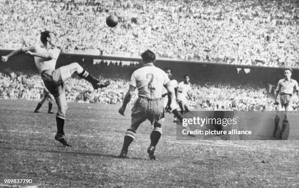 Host country Brazil and Sweden play against each other in the 1950 Soccer World Cup game, in front of 138,900 spectators, at the Maracana Stadium in...