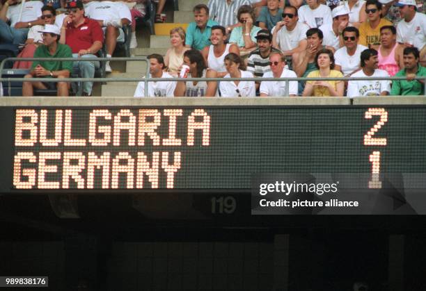 The scoreboard indicates the final score at the end of the 1994 World Cup quarter final Germany against Bulgaria in East Rutherford nearby New York,...