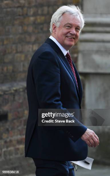 Brexit Secretary David Davis leaves 10 Downing Street on July 2, 2018 in London, England.