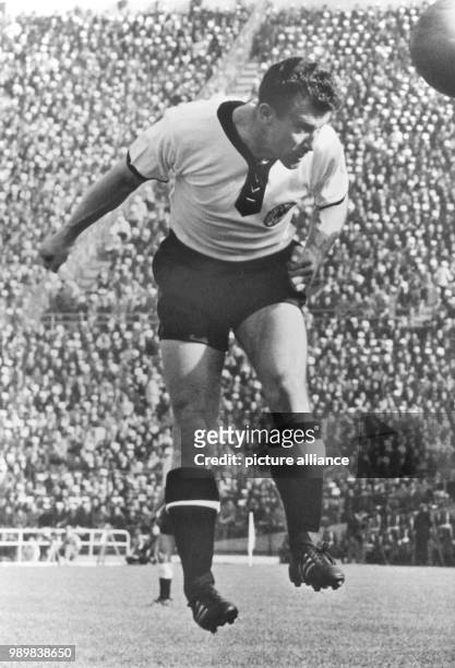 German international football player Hans Schaefer, 1. FC Cologne's striker, in action during a match against Chile at the 1962 FIFA World Cup in...