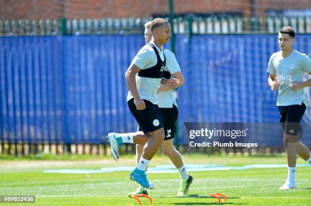 Layton Ndukwu during training as Leicester City Players Return to Pre-Season Training at Belvoir Drive Training Complex on July 02 , 2018 in...