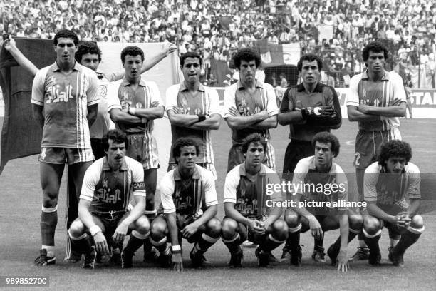 Line-up of the Algerian national football team at the 1982 FIFA World Cup at Gijon's Molinon stadium prior to their sensational 2:1 group match...