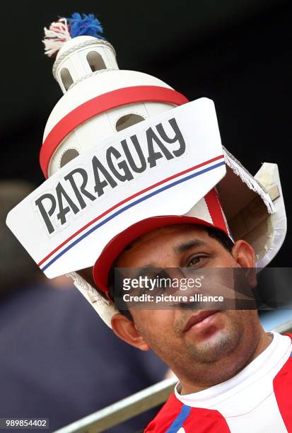 Paraguayan supporter with unusual headgear at the FIFA world cup stadium in Frankfurt/Main on June 10th 2006. Paraguay loses its first 2006 FIFA...