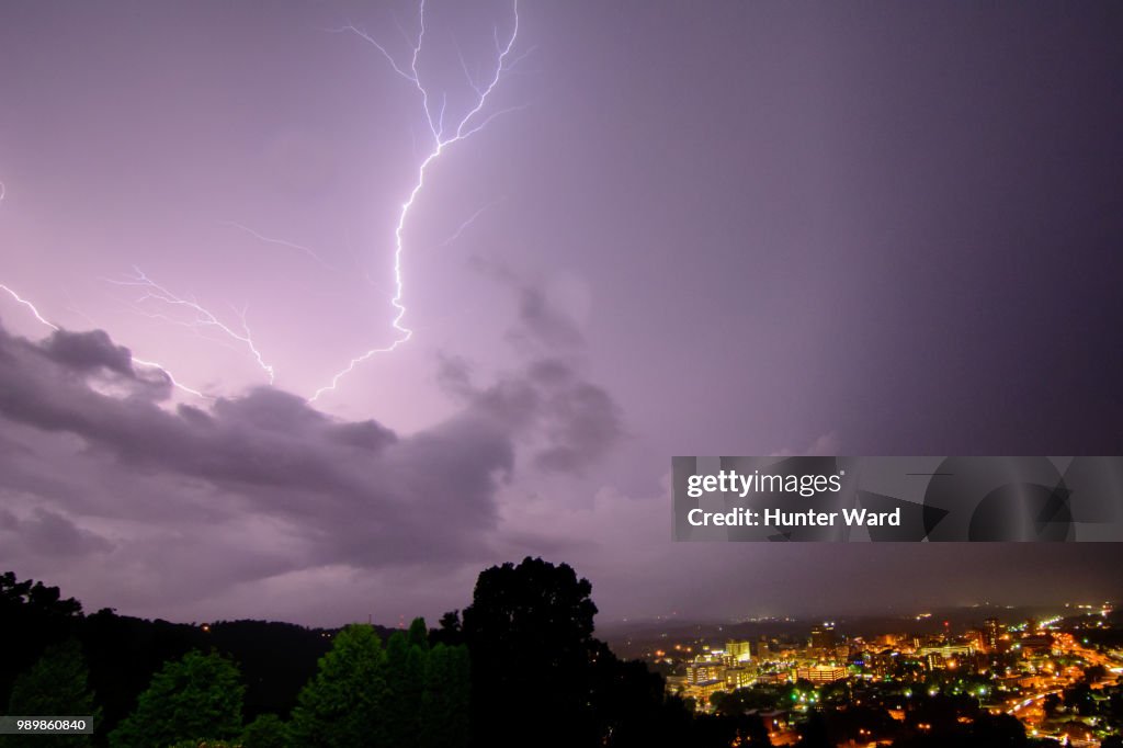Spider Lightning Over Downtown Asheville, NC