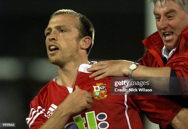 Matt Dawson of the British Lions after kicking the conversion to win the match 30-28 in the match between the British and Irish Lions and the ACT...