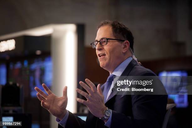 Michael Dell, chief executive officer of Dell Technologies Inc., speaks during an interview on the floor of the New York Stock Exchange in New York,...