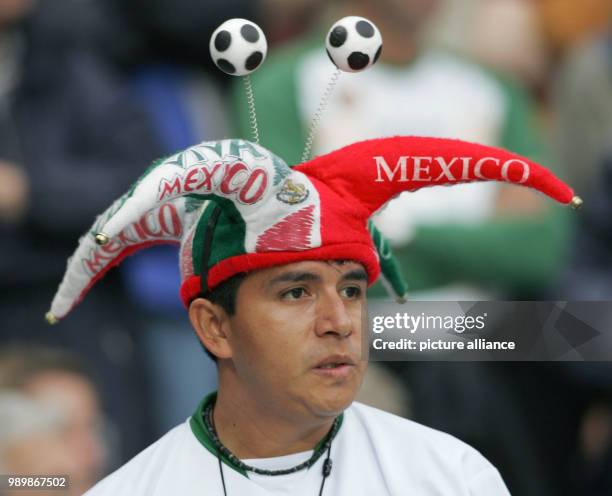 Mexican supporter at the FIFA world cup stadium in Hannover on June 16th 2006. The Mexican national footbal team only manages to play 0:0 in their...