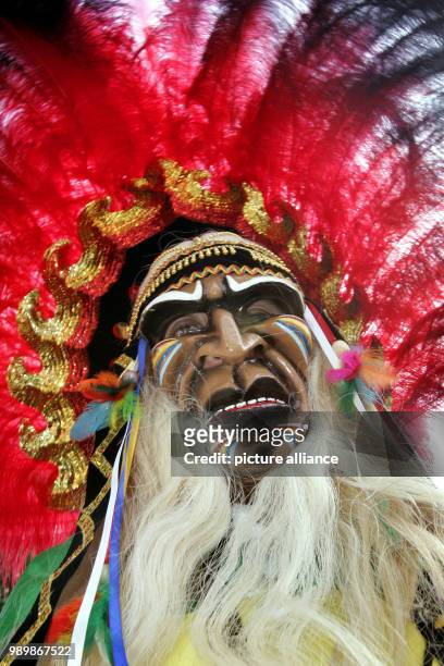 Masked and costumed supporter of the Trinidad & Tobago international football team at the Fritz-Walter-Stadium in Kaiserslautern on June 20th 2006....