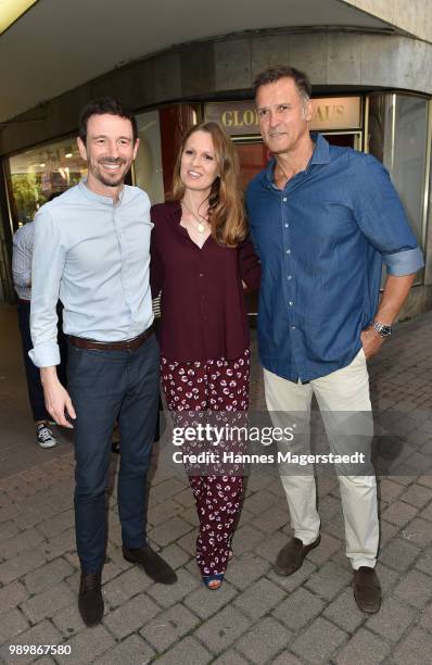 Oliver Berben with his wife Katrin Berben and Heiko Kiesow attend the premiere of the movie 'Hanne' as part of the Munich Film Festival 2018 at...