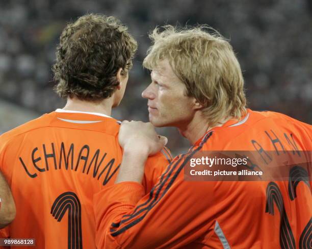 Goalkeeper of Germany, Jens Lehmann and Oliver Kahn, after the 3rd place match of the 2006 FIFA World Cup between Germany and Portugal in Stuttgart,...