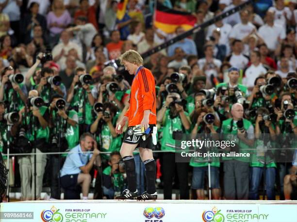 German goalkeeper Oliver Kahn leaves the podium after Germany won the 3rd place match of the 2006 FIFA World Cup between Germany and Portugal in...