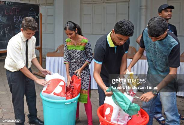 Volunteers of Parish Youth Council of St Anthony's Church conducting plastic collection drive over the weekend at Vakola on July 1, 2018 in Mumbai,...