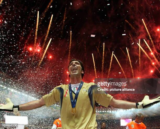 Italian Gianluigi Buffon celebrates after the final of the 2006 FIFA World Cup between Italy and France at the Olympic Stadium in Berlin, Germany,...