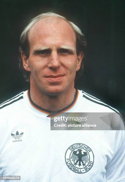 Portrait of German football player Dieter Hoeness wearing the national shirt during the 1986 FIFA World Cup in Mexico.