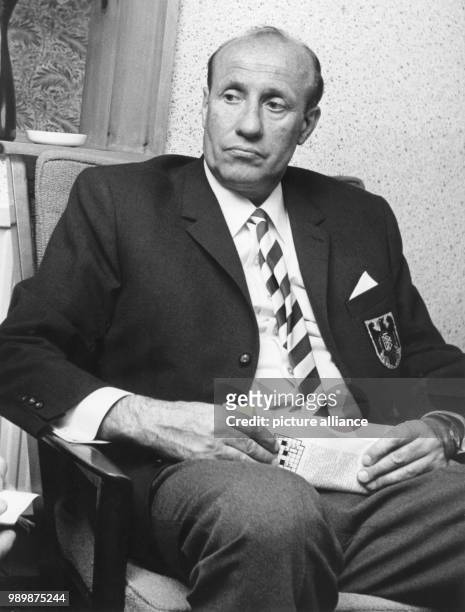 Germany's football coach Helmut Schoen is taking a break just before leaving the Peak Hotel in Ashbourne on July 26th 1966 after a three weeks stay,...