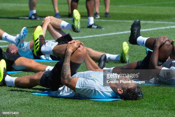 Leonardo Ulloa during training as Leicester City Players Return to Pre-Season Training at Belvoir Drive Training Complex on July 02 , 2018 in...