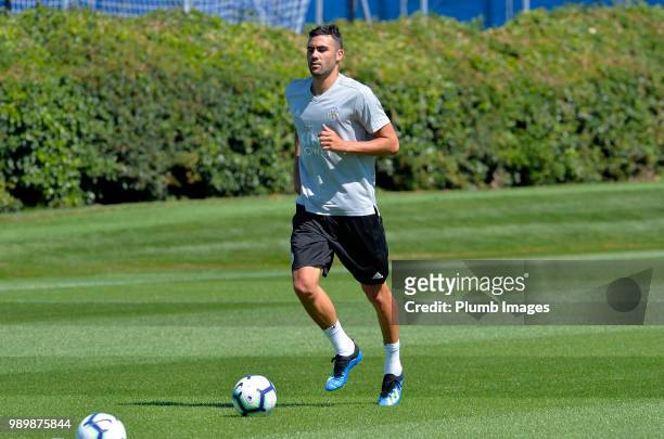 Vicente Iborra during training as Leicester City Players Return to Pre-Season Training at Belvoir Drive Training Complex on July 02 , 2018 in...