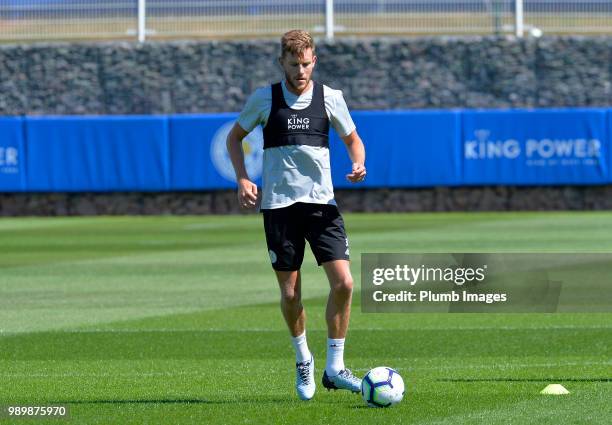 Callum Elder during training as Leicester City Players Return to Pre-Season Training at Belvoir Drive Training Complex on July 02 , 2018 in...