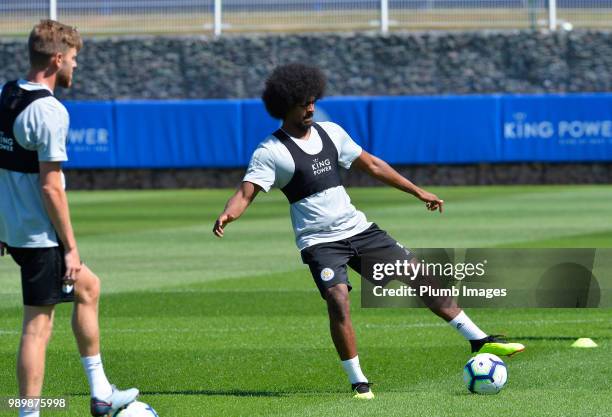 Hamza Choudhury during training as Leicester City Players Return to Pre-Season Training at Belvoir Drive Training Complex on July 02 , 2018 in...