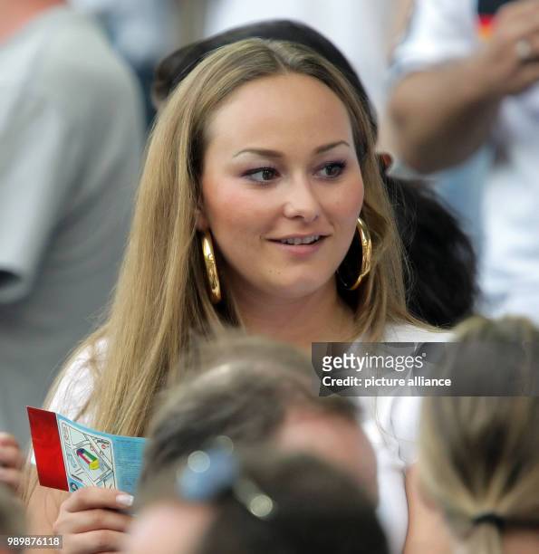 Melanie, girlfriend of Germany's Trochowski, smiles prior to the UEFA EURO 2008 semifinal match between Germany and Turkey at the St. Jakob-Park...