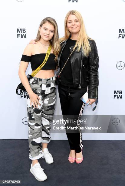 Youtubestar and actress Faye Montana and her mother German actress Anne-Sophie Briest arrive at the Guido Maria Kretschmer show during the Berlin...