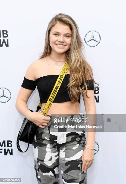 Faye Montana arrives at the Guido Maria Kretschmer show during the Berlin Fashion Week Spring/Summer 2019 at ewerk on July 2, 2018 in Berlin, Germany.