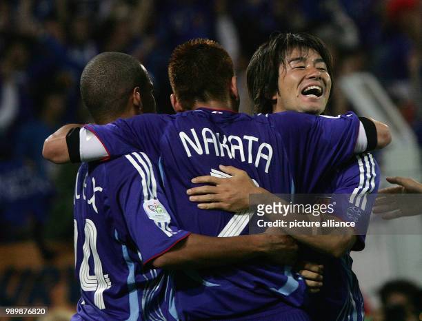 World Cup Group Match preliminary round June 22nd 2006 Japan 0 goal scorer Kejii Tamada is celebrating with Alex and Hidetoshi Nakata Photo: Press...