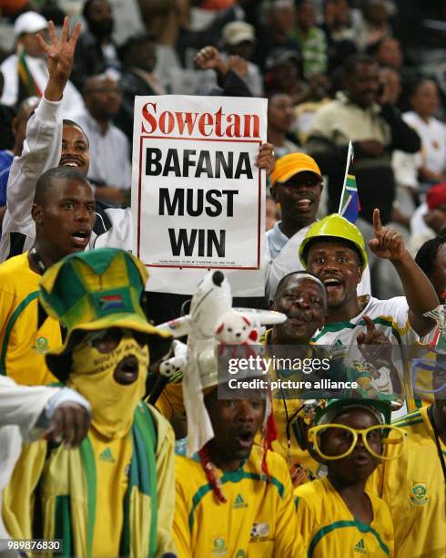 Football International Test Match November 20th 2007 South Africa 2 - 0 Canada RAS fans are celebrating their team with a "Bafana must win" poster...