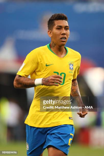 Roberto Firmino of Brazil in action during the 2018 FIFA World Cup Russia Round of 16 match between Brazil and Mexico at Samara Arena on July 2, 2018...