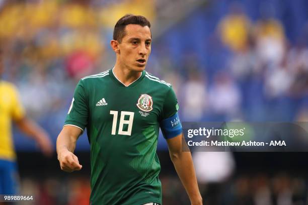 Andres Guardado of Mexico in action during the 2018 FIFA World Cup Russia Round of 16 match between Brazil and Mexico at Samara Arena on July 2, 2018...