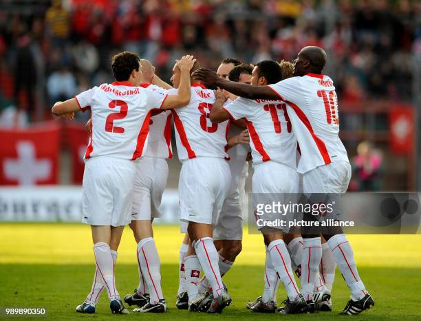 Football International 2010 FIFA World Cup Qualification October 10th 2009 Luxembourg - Switzerland The Swiss team is cheering after scoring the 1-0...