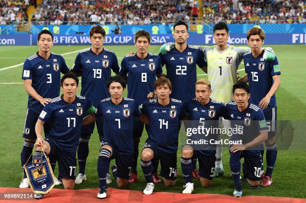 Japan team pose for a team photo prior to the 2018 FIFA World Cup Russia Round of 16 match between Belgium and Japan at Rostov Arena on July 2, 2018...