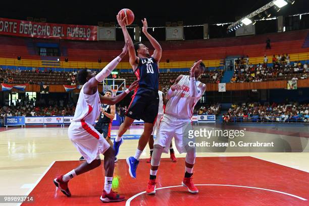 Reggie Hearn of Team USA drives to the basket against Cuba during the FIBA Basketball World Cup 2019 Americas Qualifiers on July 1, 2018 at Havana,...